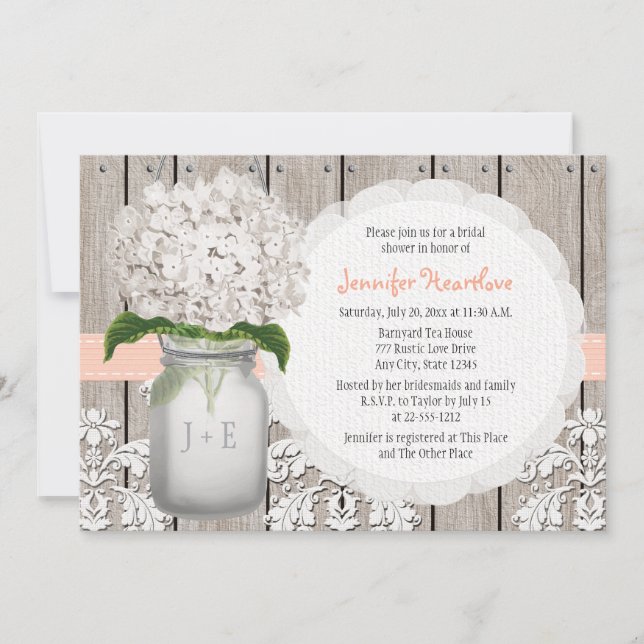 Invitation Pêche et Fête de la mariée blanche de pot de maçon (Devant)