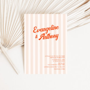 Invitation Pêche et Tangerine Mariage rétro rayé