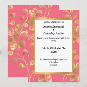 INVITATION PÊCHE LUMINEUSE ET MARIAGE FLORAL OR