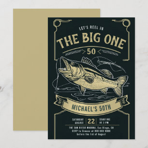 Invitation Pêche Poisson Roulette Or Noir Hommes 50e annivers