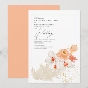 Invitation Pêche romantique Pampas Herbe Floral Boho été