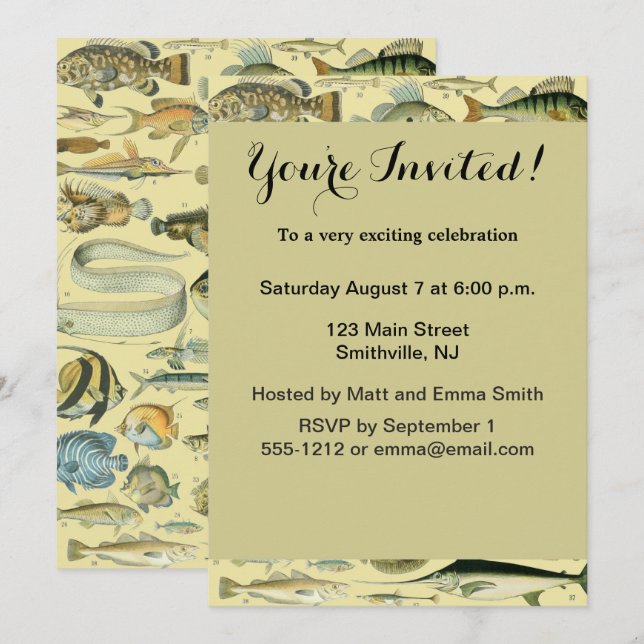 Invitation Pêche scientifique vintage (Devant / Derrière)