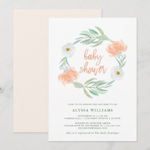 Invitation Pêche sensible florale et baby shower de