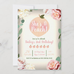 Invitation PÊCHE SUAVE Charme Floral Fête d'anniversaire du S