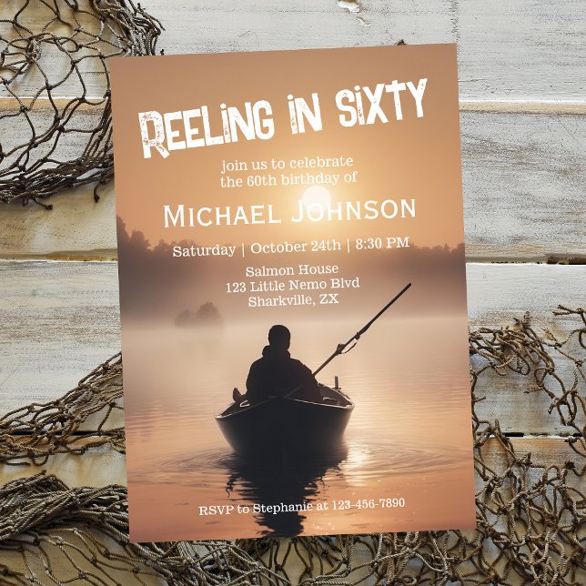 Invitation Pêche Sunrise Pêcheur 60e anniversaire (Créateur téléchargé)