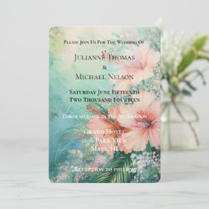Invitation Pêche tropicale Hibiscus blanc Mariage floral