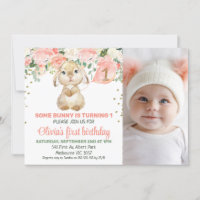 Pêcher Lapin Floral Photo 1er Anniversaire Invitat