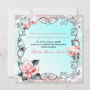 Invitation Pêcher les Roses et les papillons fête d'anniversa
