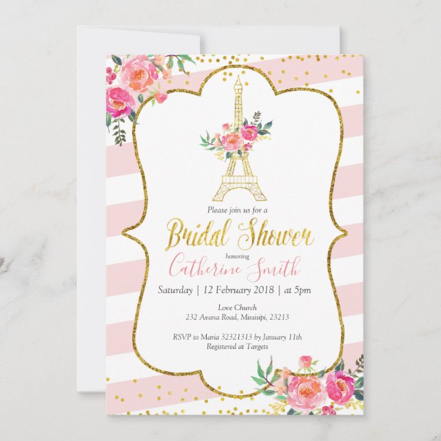 Invitation Pêcher Paris Floral Fête des mariées romantique (Devant)