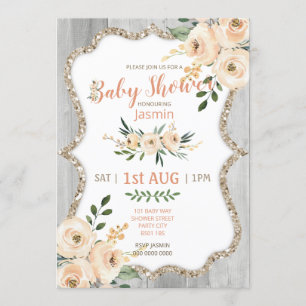 Invitation Pêcher Vintage Aquarelle Fleurs Rustiques Fille