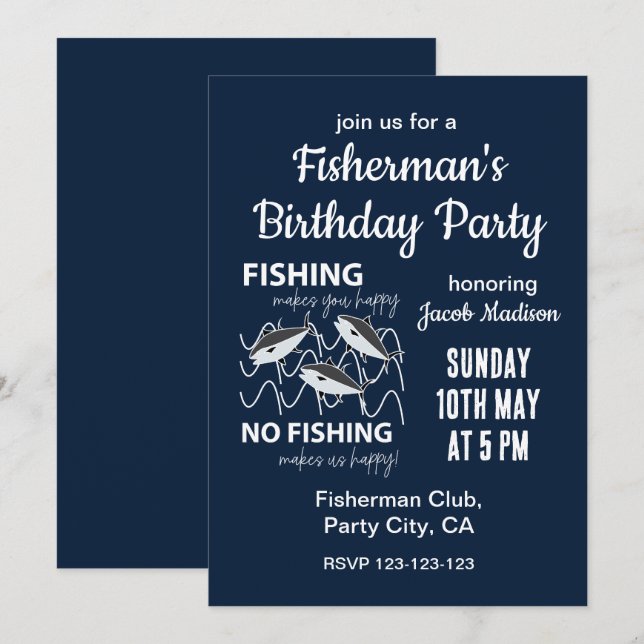 Invitation Pêcheur Pêche fête d'anniversaire (Devant / Derrière)