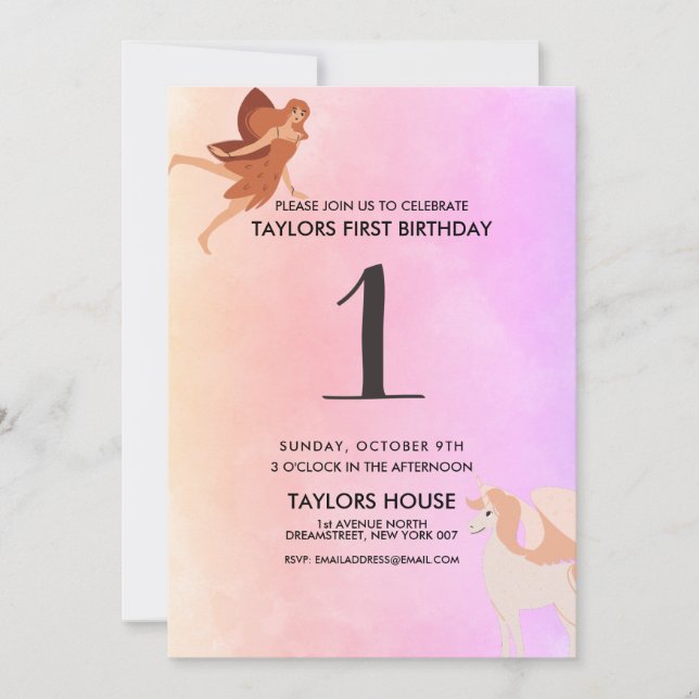 Invitation Pegasus Unicorn Cute 1er Anniversaire (Devant)