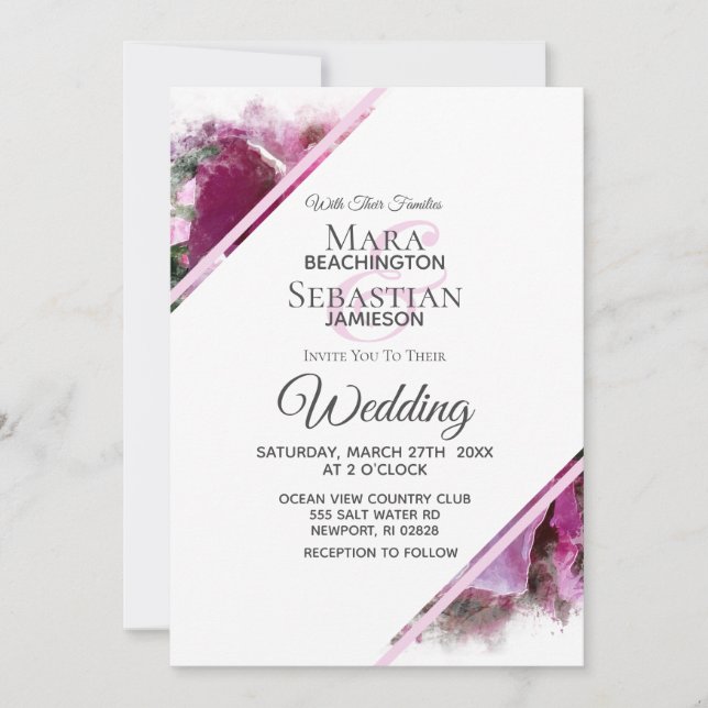 Invitation *~* Peine rose artistique Mariage AR1 (Devant)