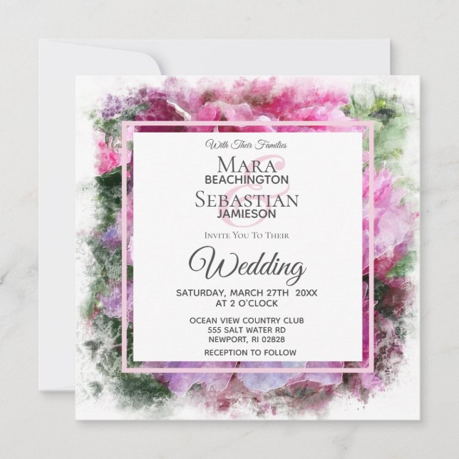 Invitation *~* Peine rose Peony Peinture Artistique AR1 Maria (Devant)