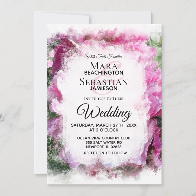 Invitation *~* Peine rose Peony Peinture Artistique AR1 Maria (Devant)