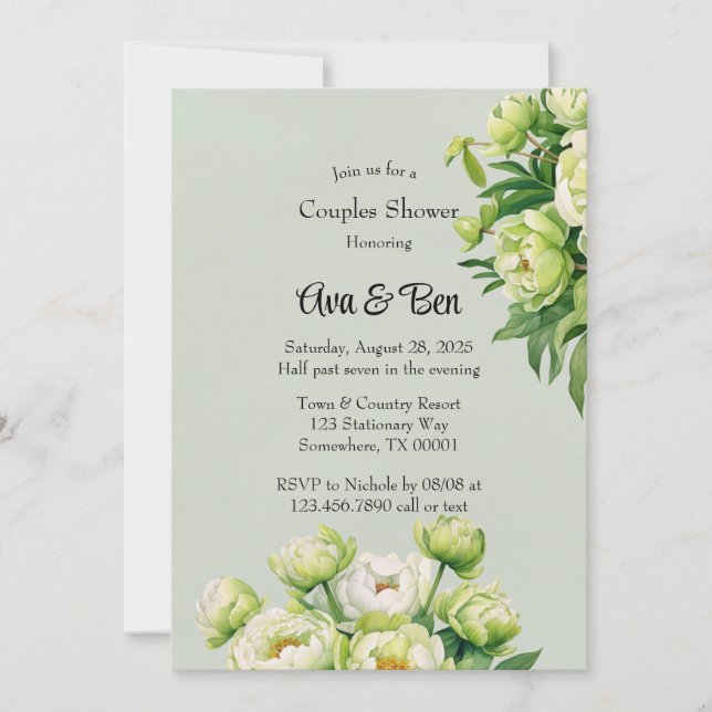Invitation Peine verte et blanche Elégante douche de mariage (Devant)