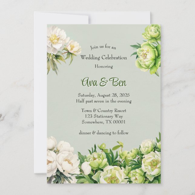 Invitation Peine verte et blanche Mariage élégant (Devant)