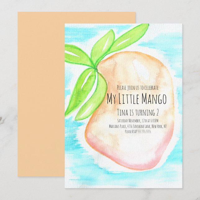 Invitation peinte à la main à l'aquarelle Mango Tr (Devant / Derrière)