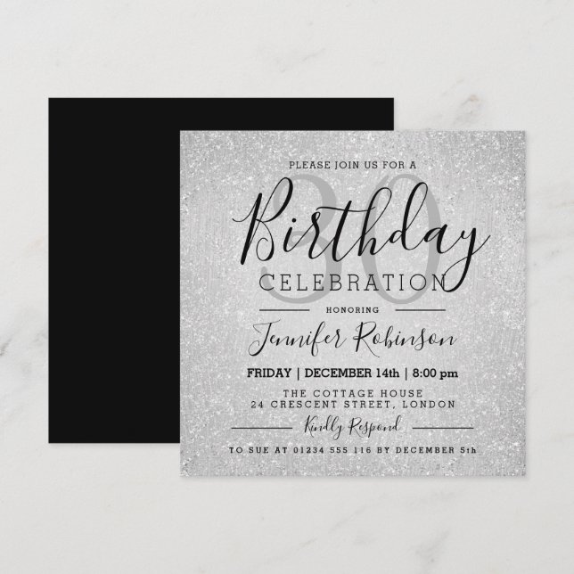 Invitation Peinture à Parties scintillant d'argent glam 30e a (Devant / Derrière)
