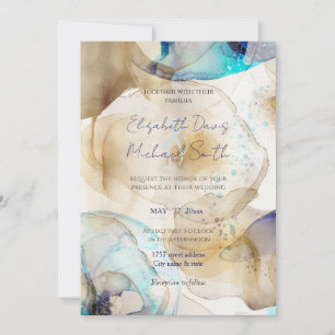 Invitation Peinture Abstraite d'art fluide en or bleu