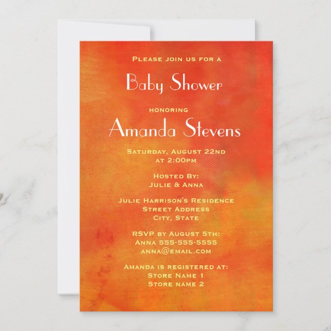 Invitation Peinture Abstraite moderne en Baby shower orange (Devant)