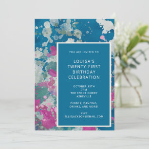 Invitation Peinture Abstraite unique moderne bleu 21e anniver