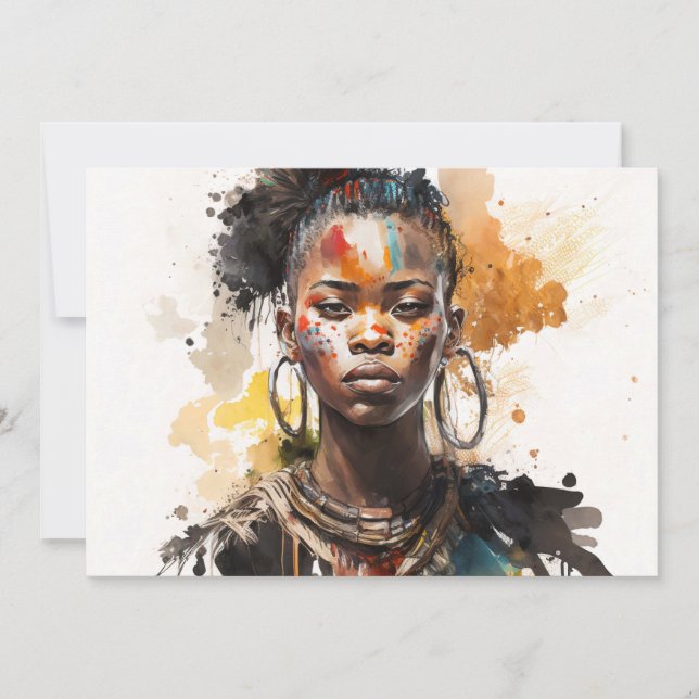 Invitation Peinture aquarelle, Belles femmes de la tribu afri (Devant)