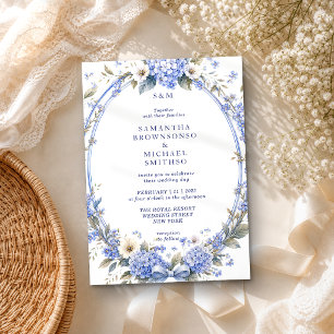 Invitation Peinture Aquarelle Bleue Fleurie Mariage Classique