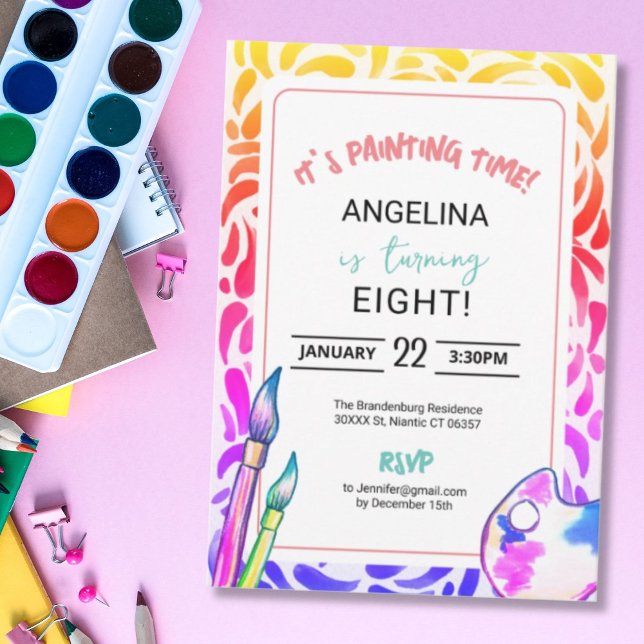Invitation Peinture Arc-en-ciel Fille d'anniversaire (Créateur téléchargé)