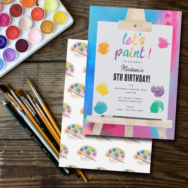 Invitation Peinture Art Artiste Peinture Anniversaire Thème (Art Painting Craft Artist Paint Birthday Theme Invitation)