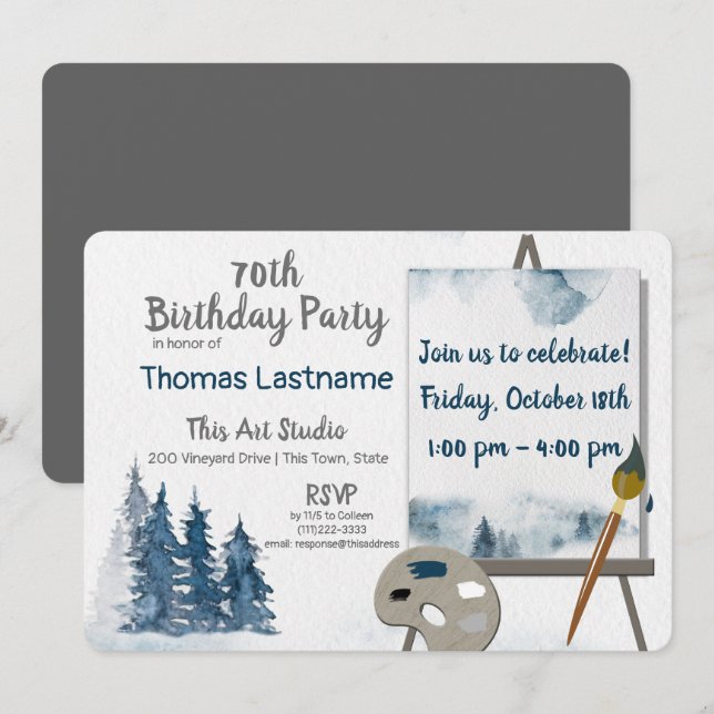 Invitation Peinture Art Easel fête d'anniversaire (Devant / Derrière)