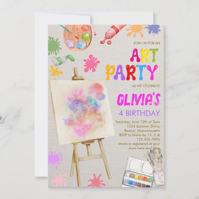 Invitation Peinture Art Party Anniversaire (Devant)