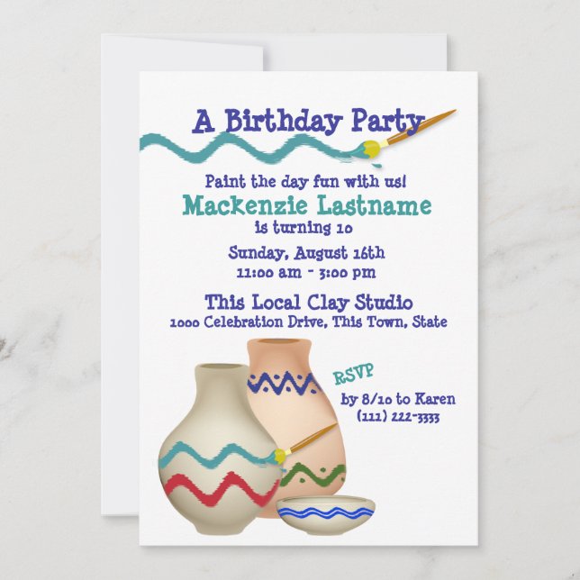 Invitation Peinture céramique Anniversaire (Devant)