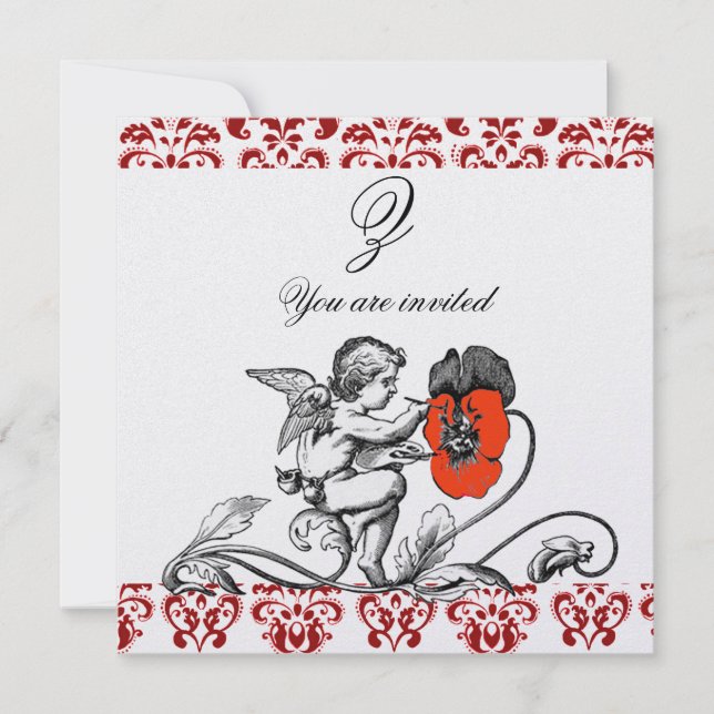 INVITATION PEINTURE D'ANGE UNE FLEURS ROUGE DOMMASQUE MONOGRA (Devant)