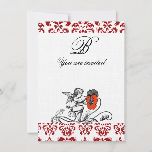 INVITATION PEINTURE D'ANGE UNE FLEURS ROUGE DOMMASQUE MONOGRA (Devant)