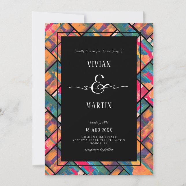 Invitation Peinture d'art coloré Moderne Mariage Abstrait (Devant)
