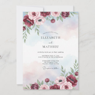 Invitation Peinture de mariage au pourpre et au pervenche