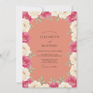 Invitation Peinture de mariage corail doux magenta