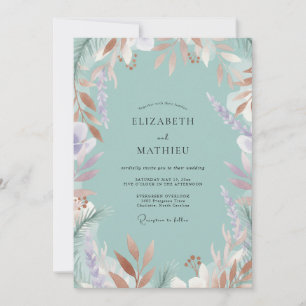 Invitation Peinture de mariage cuivrée écume de mer