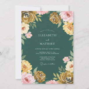 Invitation Peinture de mariage tons jaune moutarde et rose