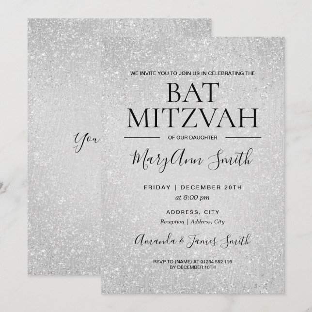 Invitation Peinture de Parties scintillant moderne Bat mitzva (Devant / Derrière)