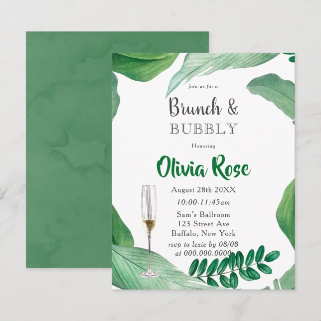 Invitation Peinture de verdure Feuilles Brunch & Bubbly Invit (Devant / Derrière)