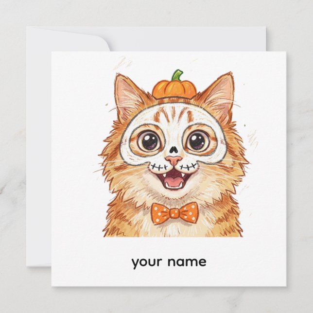 Invitation Peinture de visage de squelette mignon Chat roux H (Devant)