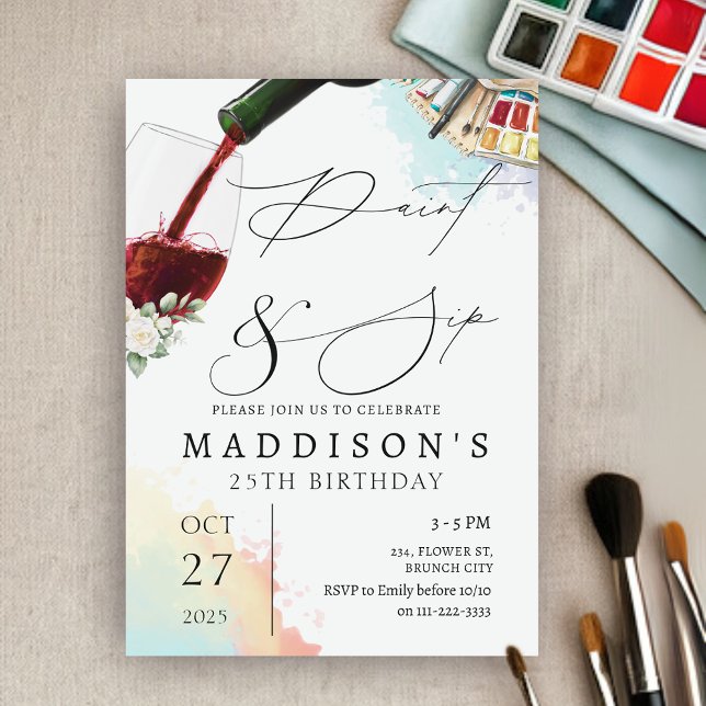 Invitation Peinture et Sip Adulte Anniversaire (Paint and Sip Adult Birthday Invitation)