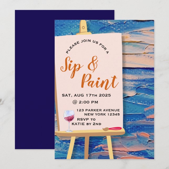 Invitation Peinture Et Sip Paint Party Adulte (Devant / Derrière)