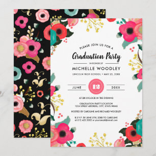 Invitation Peinture florale moderne fête de graduation person