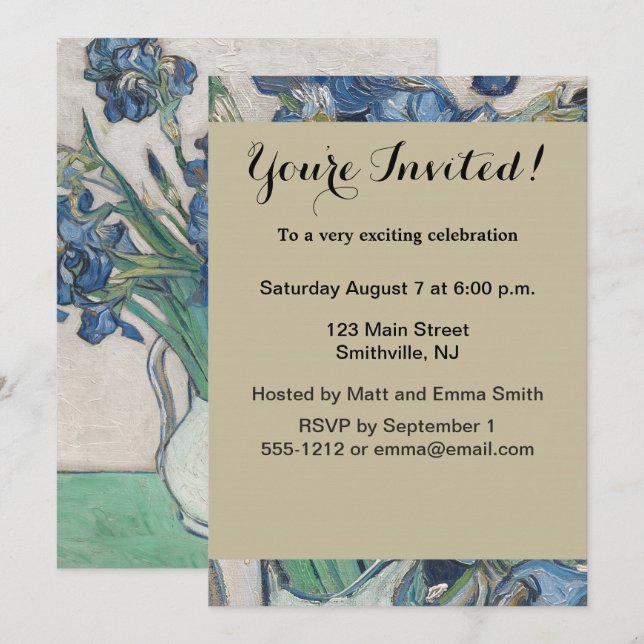 Invitation Peinture impressionniste vase d'iris de Van Gogh (Devant / Derrière)