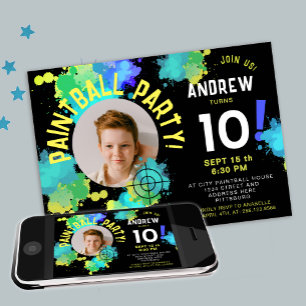 Invitation Peinture noire cool éclaboussures paintball Sport