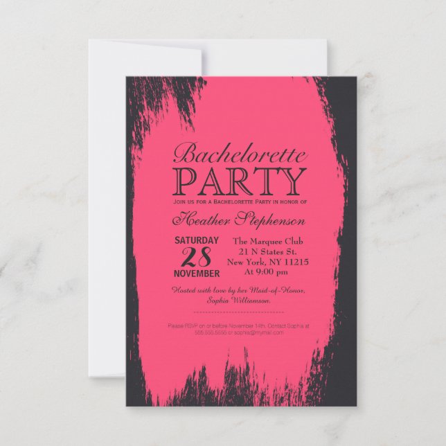 Invitation Peinture rose néon sur noir (Devant)