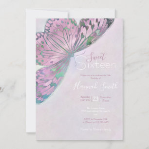 Invitation Peinture rose violet à papillon vert